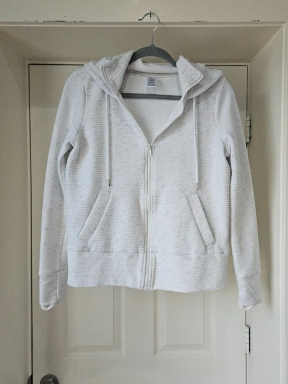 Active life ribbed grey heathered zip up hooded marled jacket coat small Gym Top